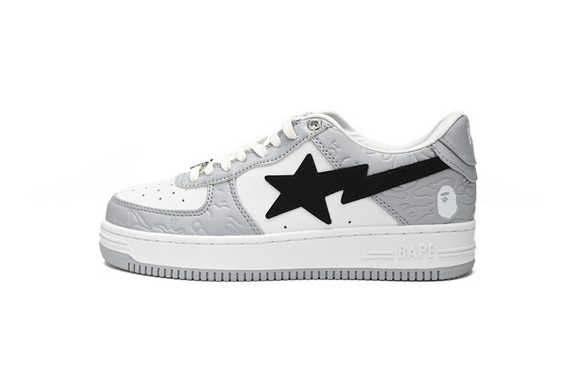 BP A Bathing Ape Bape Sta Low White Gray embossing