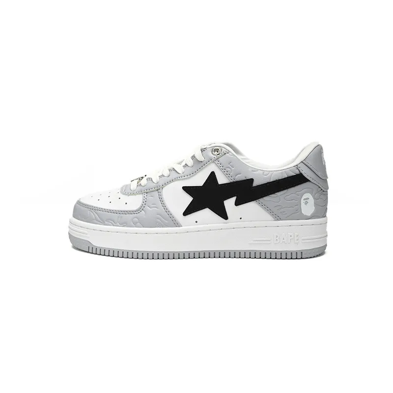 BP A Bathing Ape Bape Sta Low White Gray embossing