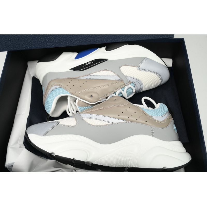 Dior White, Blue, & Black 'B22' Sneakers Rice Grey Blue