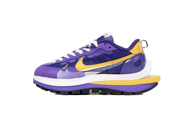 Sacai x Nike VaporWaffle Sesame Purple, White, and Yellow