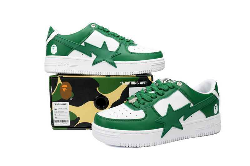 BP A Bathing Ape Bape Sta Low White Green Star