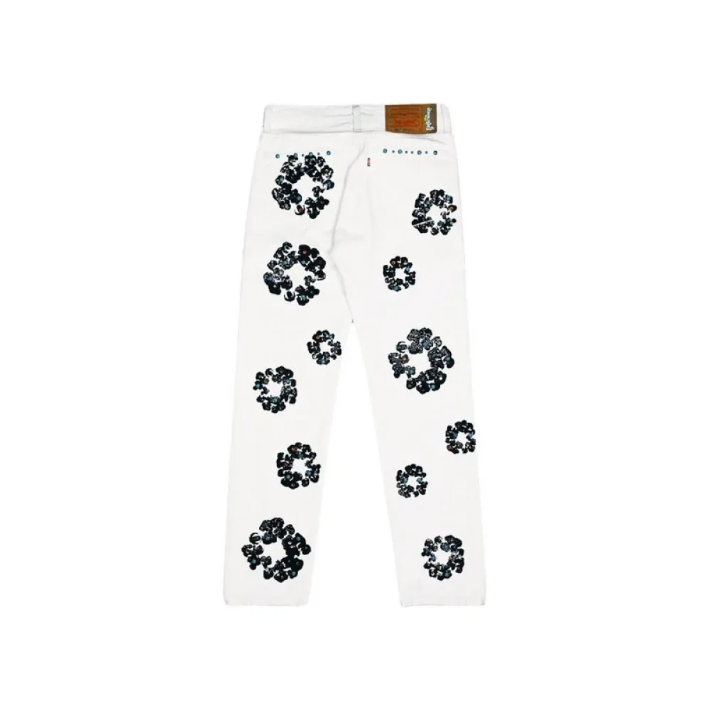 Denim Tears x Levi's 501 Cotton Rhinestone Wreath Jeans - White