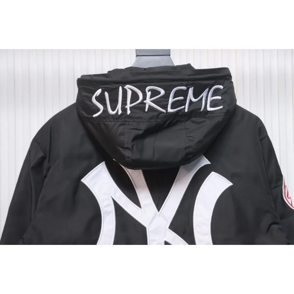Supreme x MLB 24FW co-branded hooded zip-up jacket Black