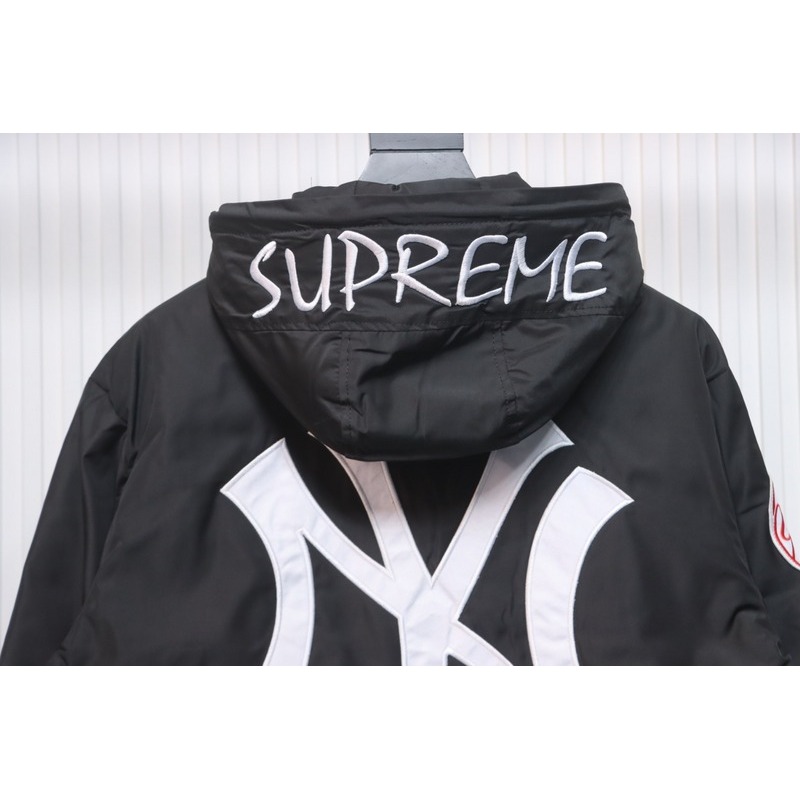 Supreme x MLB 24FW co-branded hooded zip-up jacket Black