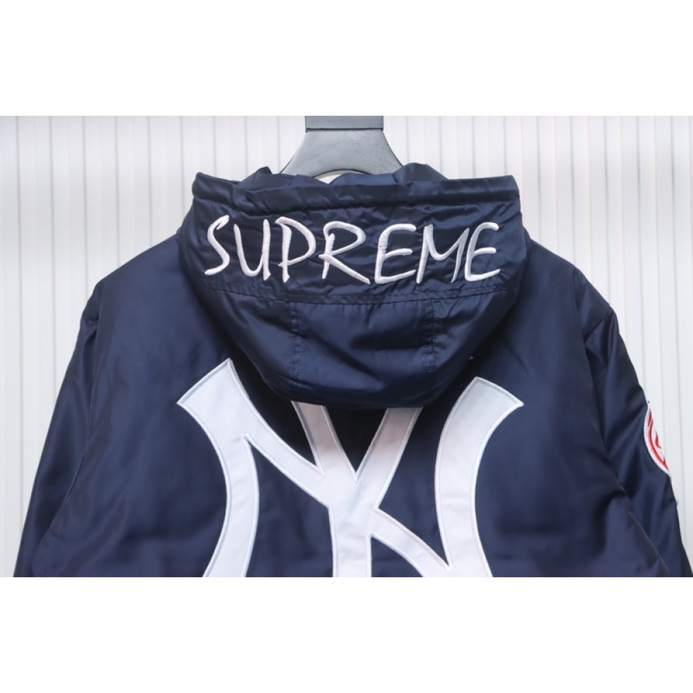 Supreme x MLB 24FW co-branded hooded zip-up jacket Blue