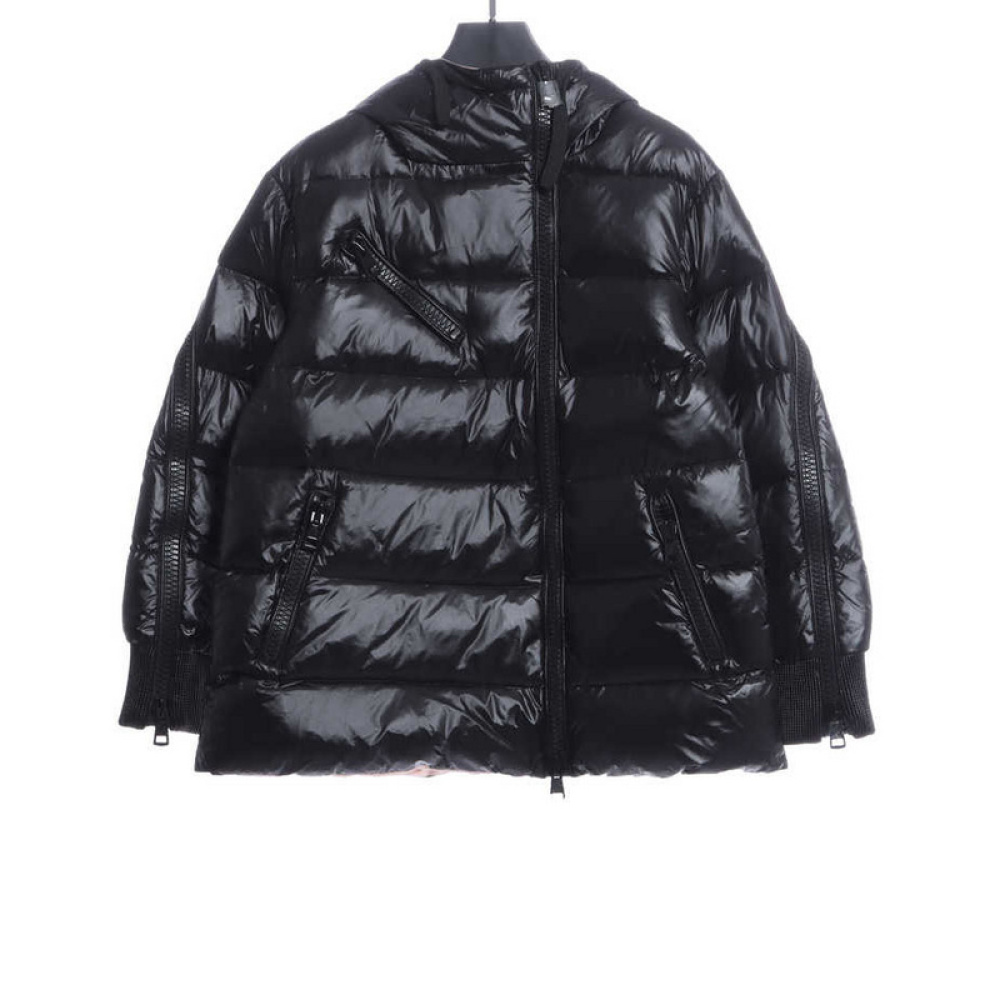 Pink lining down jacket with oblique zipper