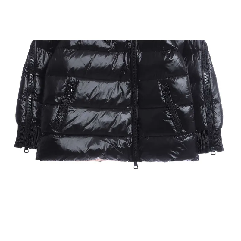 Pink lining down jacket with oblique zipper
