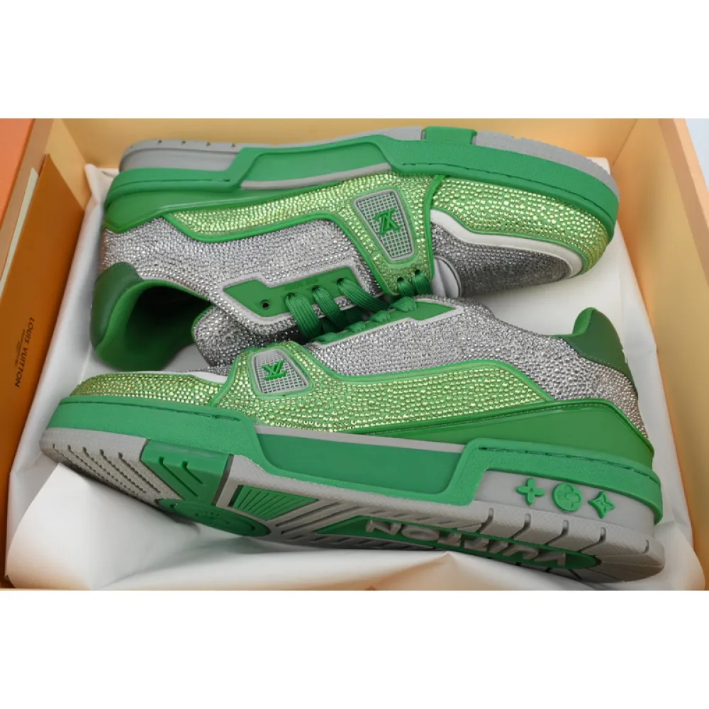 Louis Vuitton Trainer green gray diamond