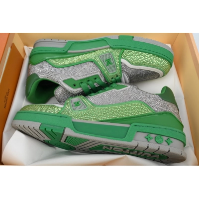 Louis Vuitton Trainer green gray diamond 02