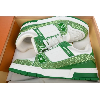 Louis Vuitton Trainer white green diamond 02