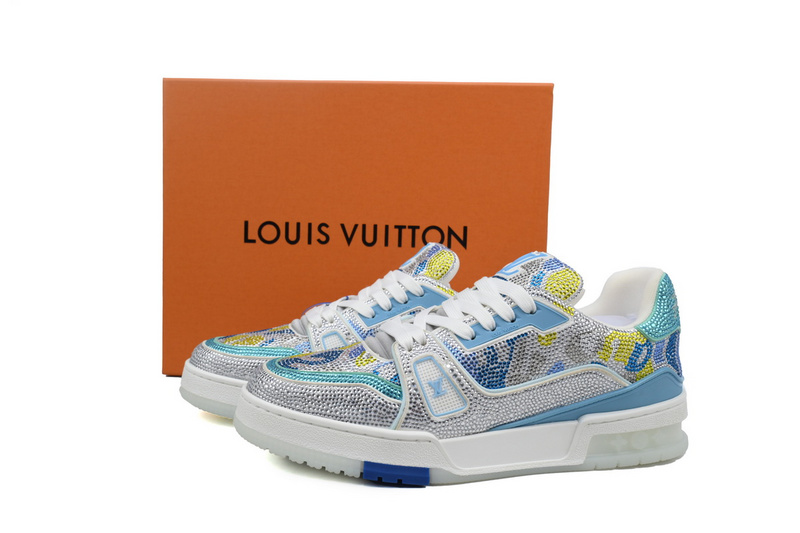 Louis Vuitton Trainer White blue camouflage diamond