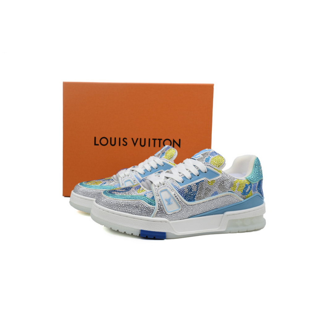 Louis Vuitton Trainer White blue camouflage diamond