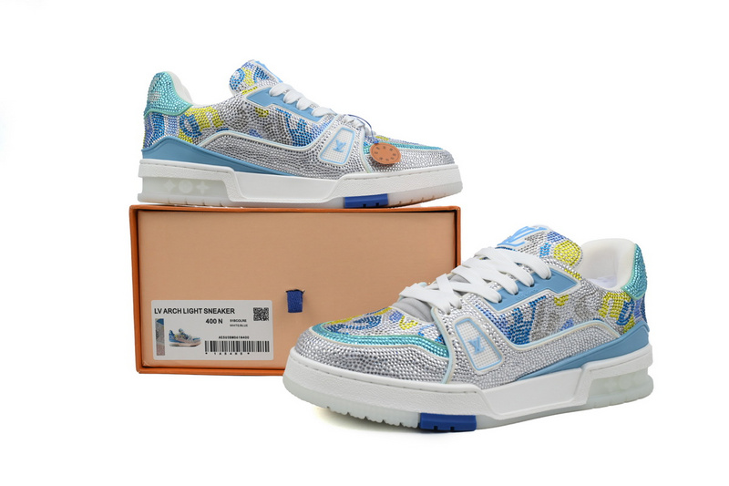 Louis Vuitton Trainer White blue camouflage diamond