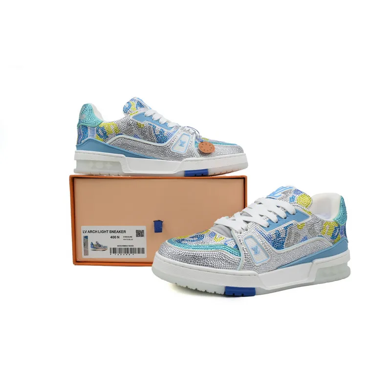 Louis Vuitton Trainer White blue camouflage diamond