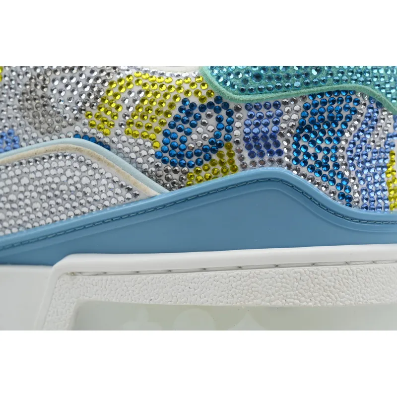 Louis Vuitton Trainer White blue camouflage diamond