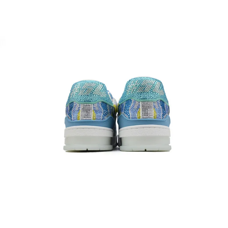 Louis Vuitton Trainer White blue camouflage diamond