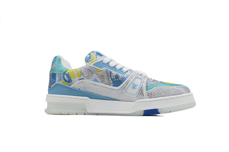 Louis Vuitton Trainer White blue camouflage diamond