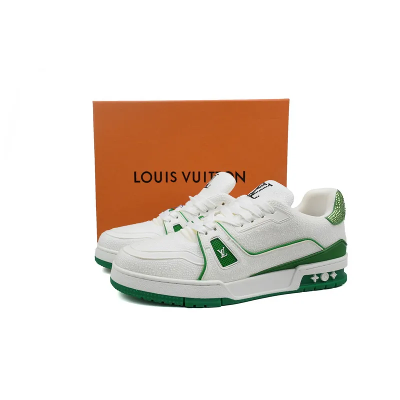 Louis Vuitton Trainer White Green Tail diamond