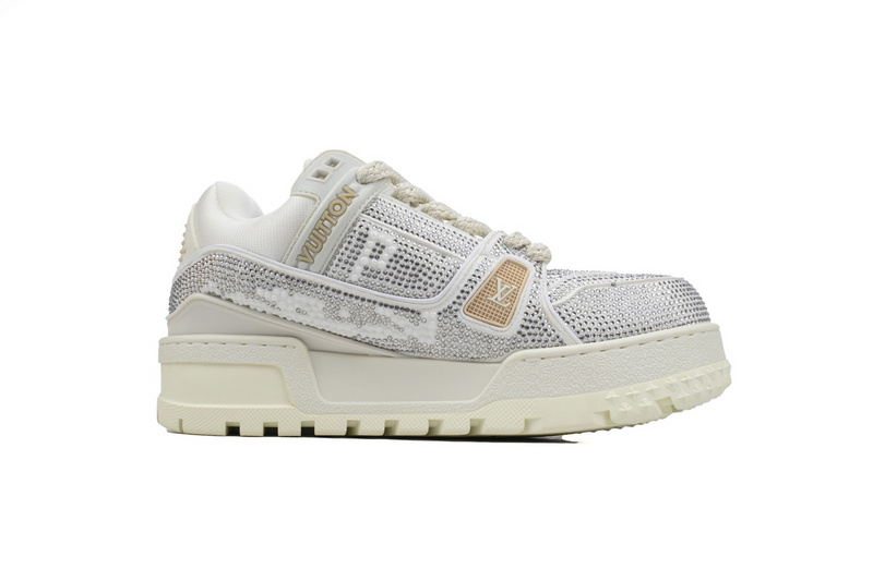 LOUIS VUITTON Trainer White Khaki Diamond Face