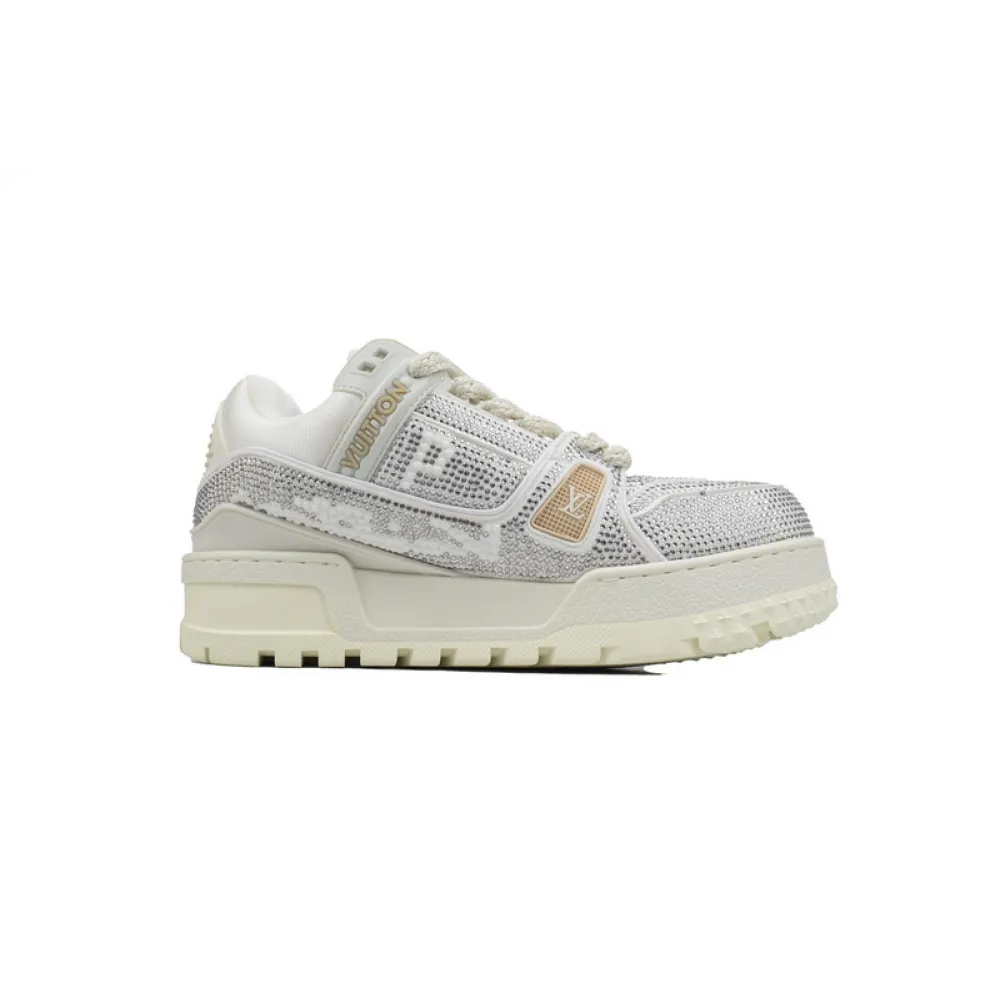 LOUIS VUITTON Trainer White Khaki Diamond Face
