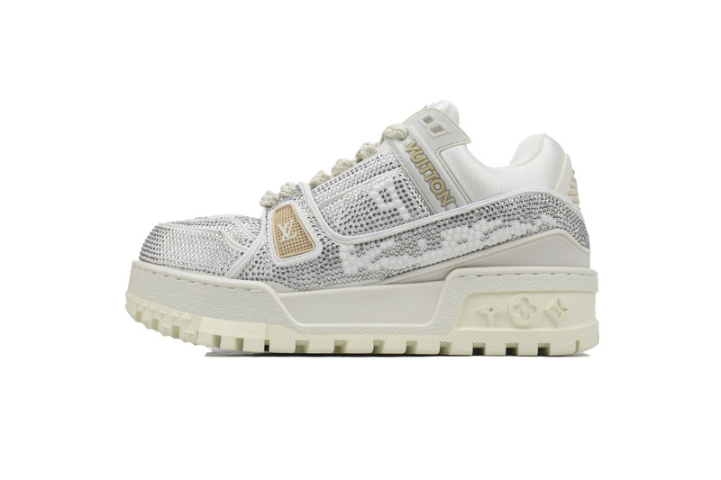 LOUIS VUITTON Trainer White Khaki Diamond Face