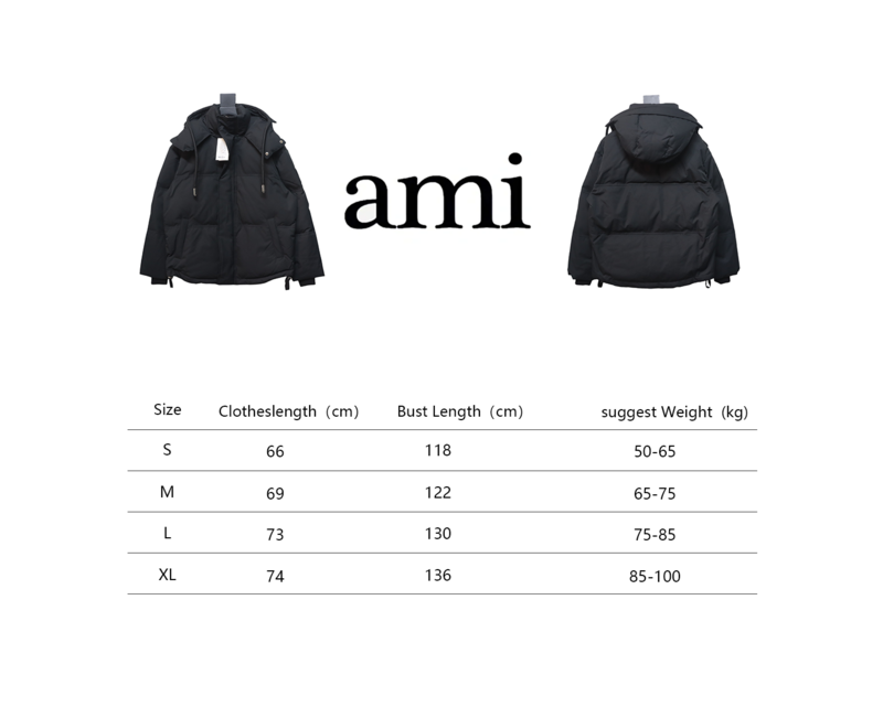 AMI Heart Shape Short Down Jacket Black
