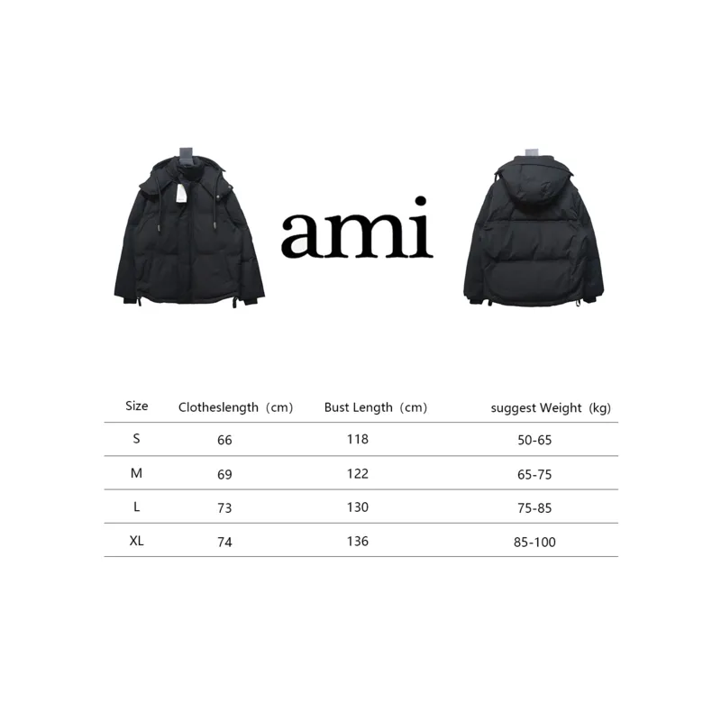 AMI Heart Shape Short Down Jacket Black