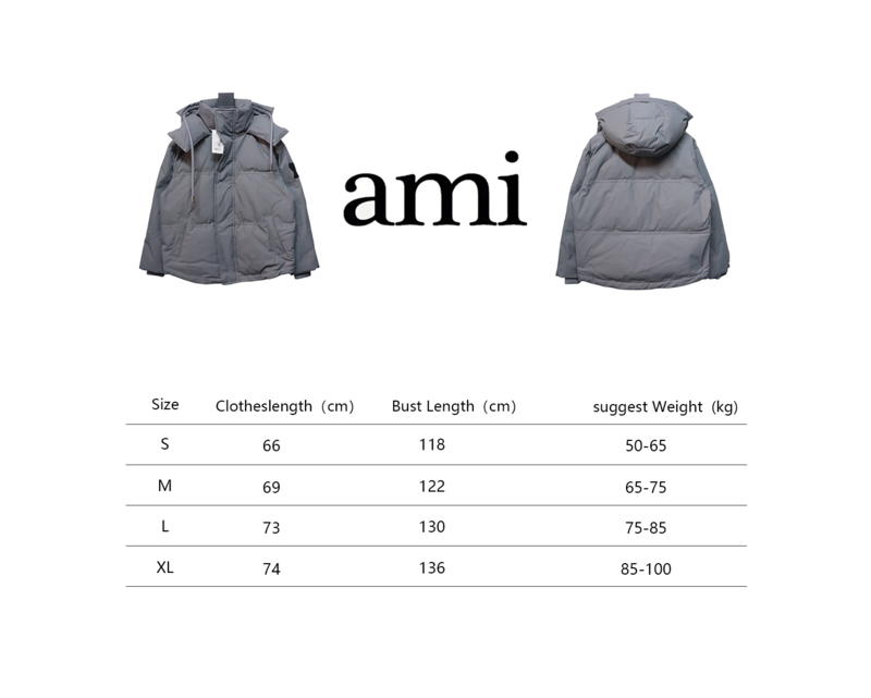AMI Heart Shape Short Down Jacket Gray
