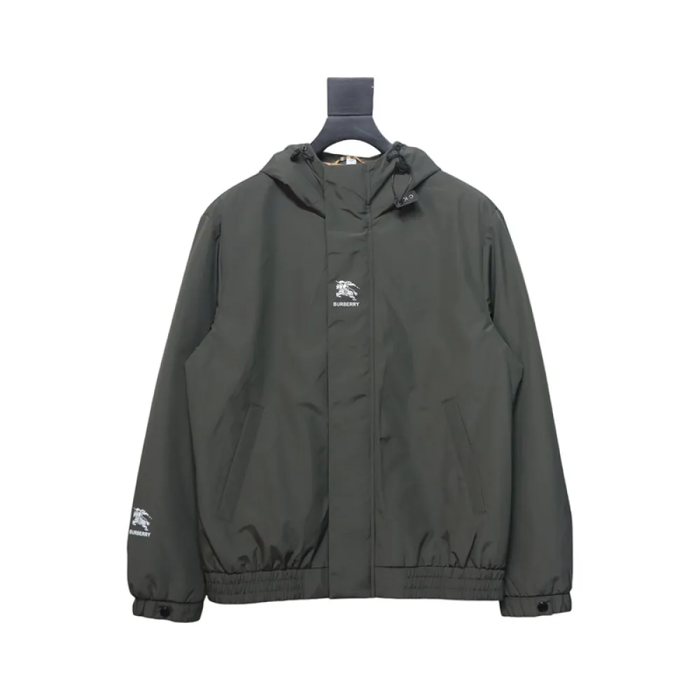 Burberry Arm Warhorse Logo Hooded Jacket Plus Cotton Dark Green/Black