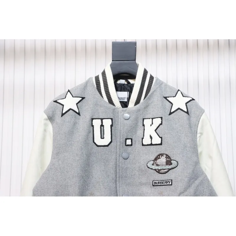 Burberry grey patchwork baseball jacket