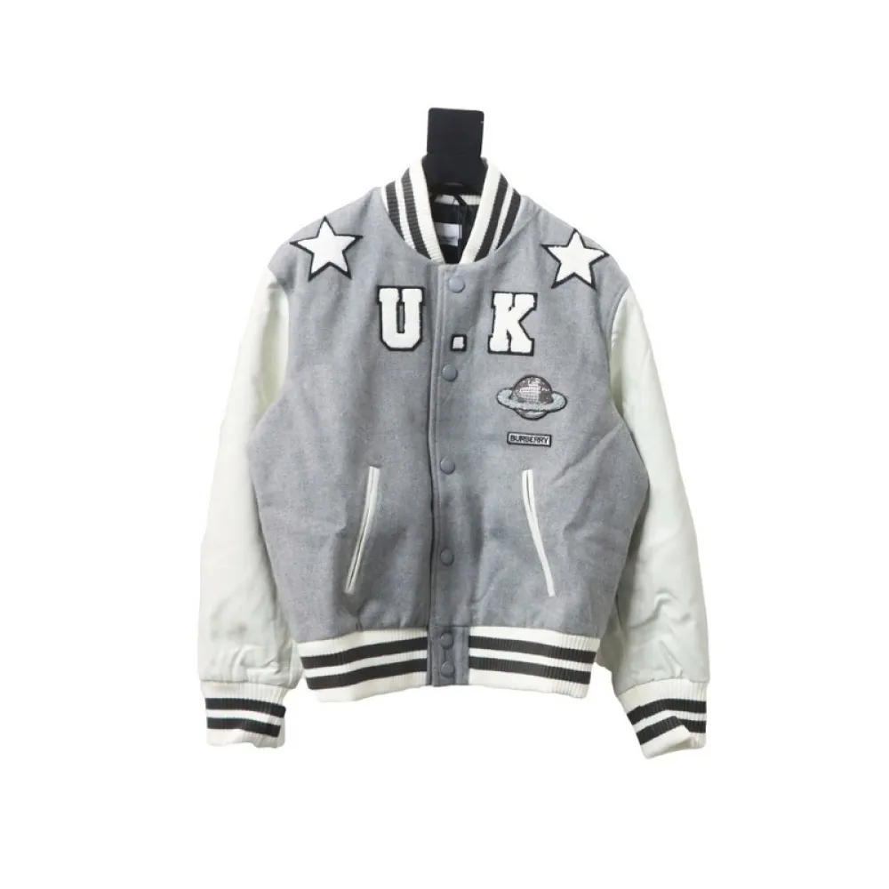 Burberry grey patchwork baseball jacket