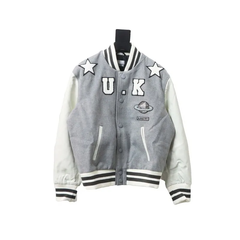 Burberry grey patchwork baseball jacket