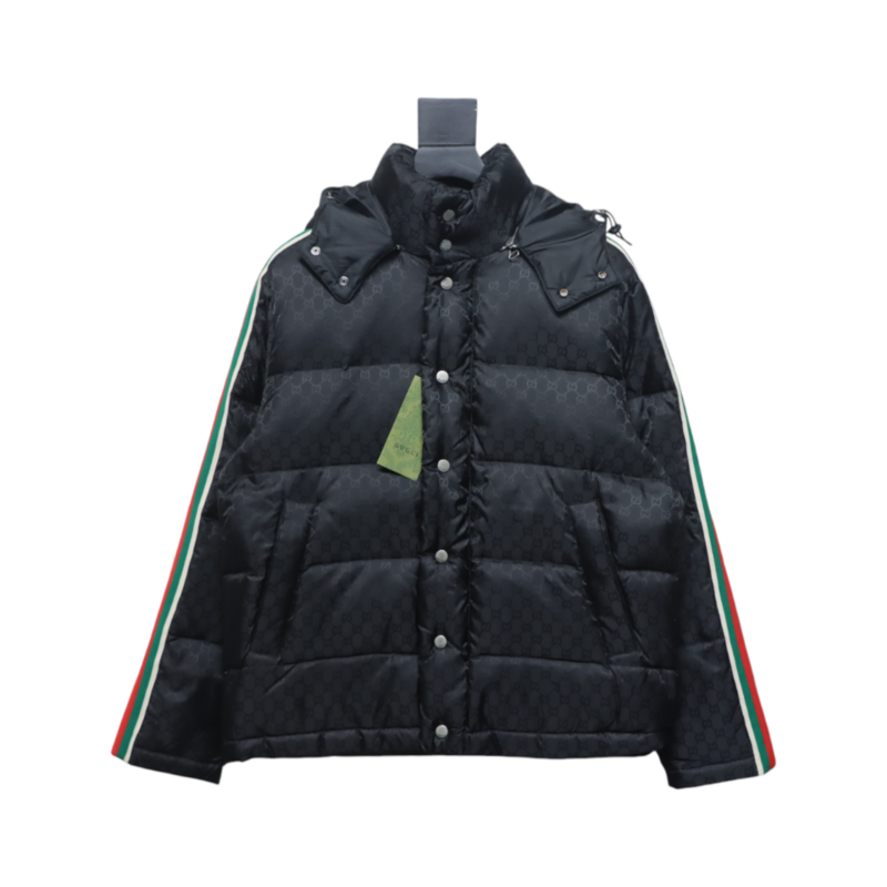 Gucci red and green ribbon down jacket