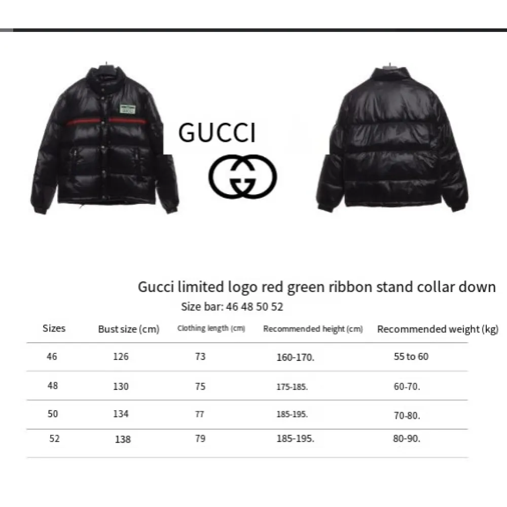 Gucci 22ss red and green ribbon down jacket