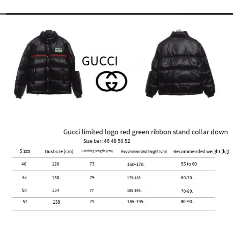 Gucci 22ss red and green ribbon down jacket