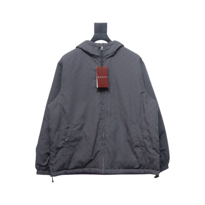 Gucci gray and purple reversible hooded jacket 01