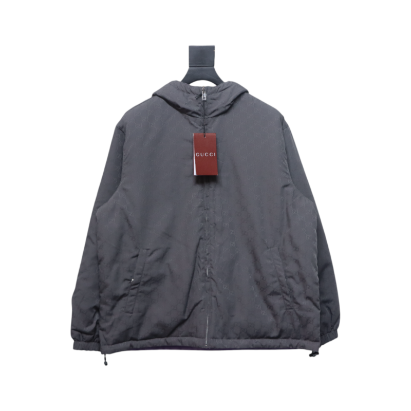Gucci gray and purple reversible hooded jacket