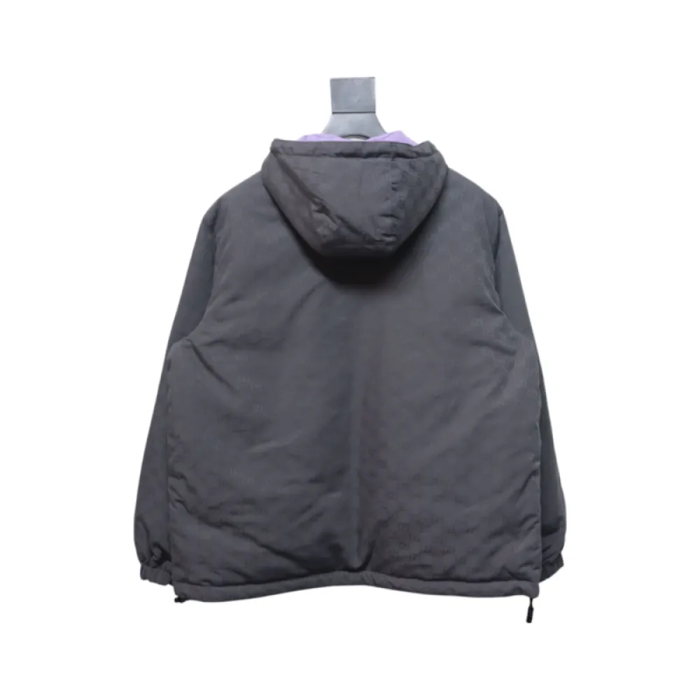 Gucci gray and purple reversible hooded jacket