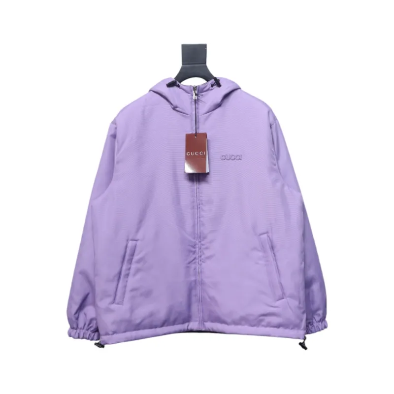 Gucci gray and purple reversible hooded jacket