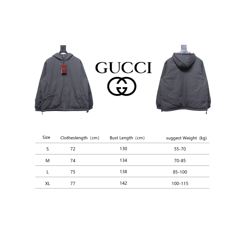 Gucci gray and purple reversible hooded jacket