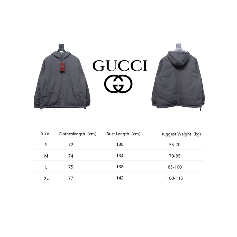 Gucci gray and purple reversible hooded jacket