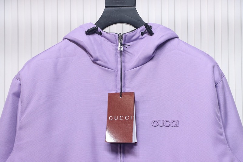 Gucci gray and purple reversible hooded jacket
