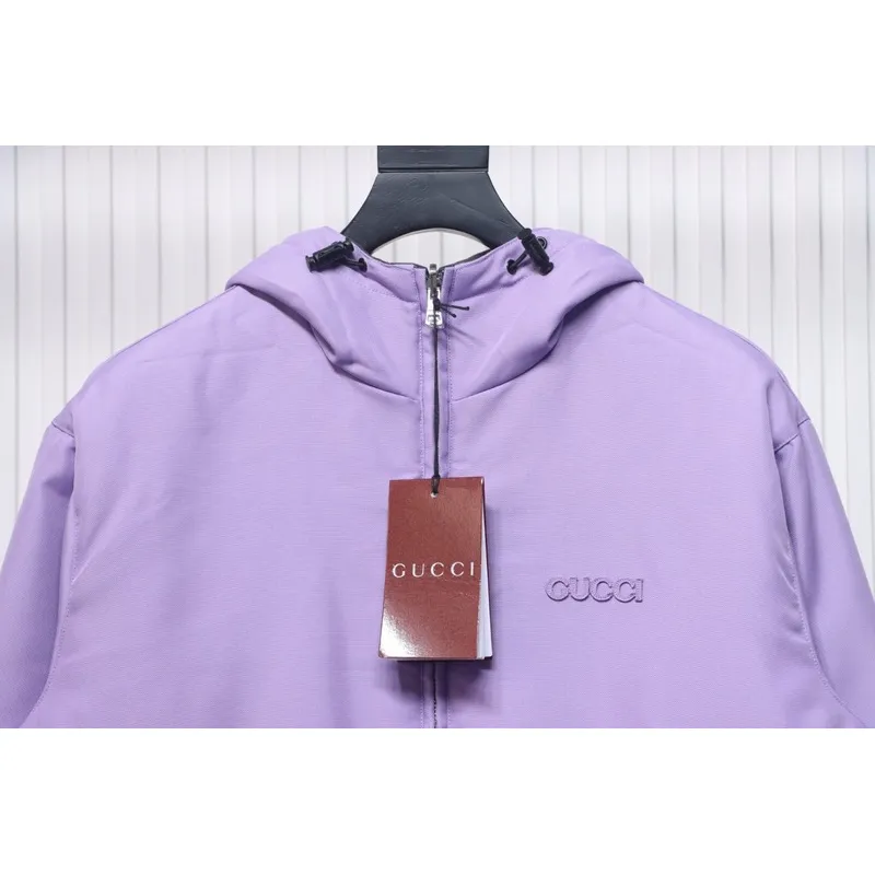 Gucci gray and purple reversible hooded jacket