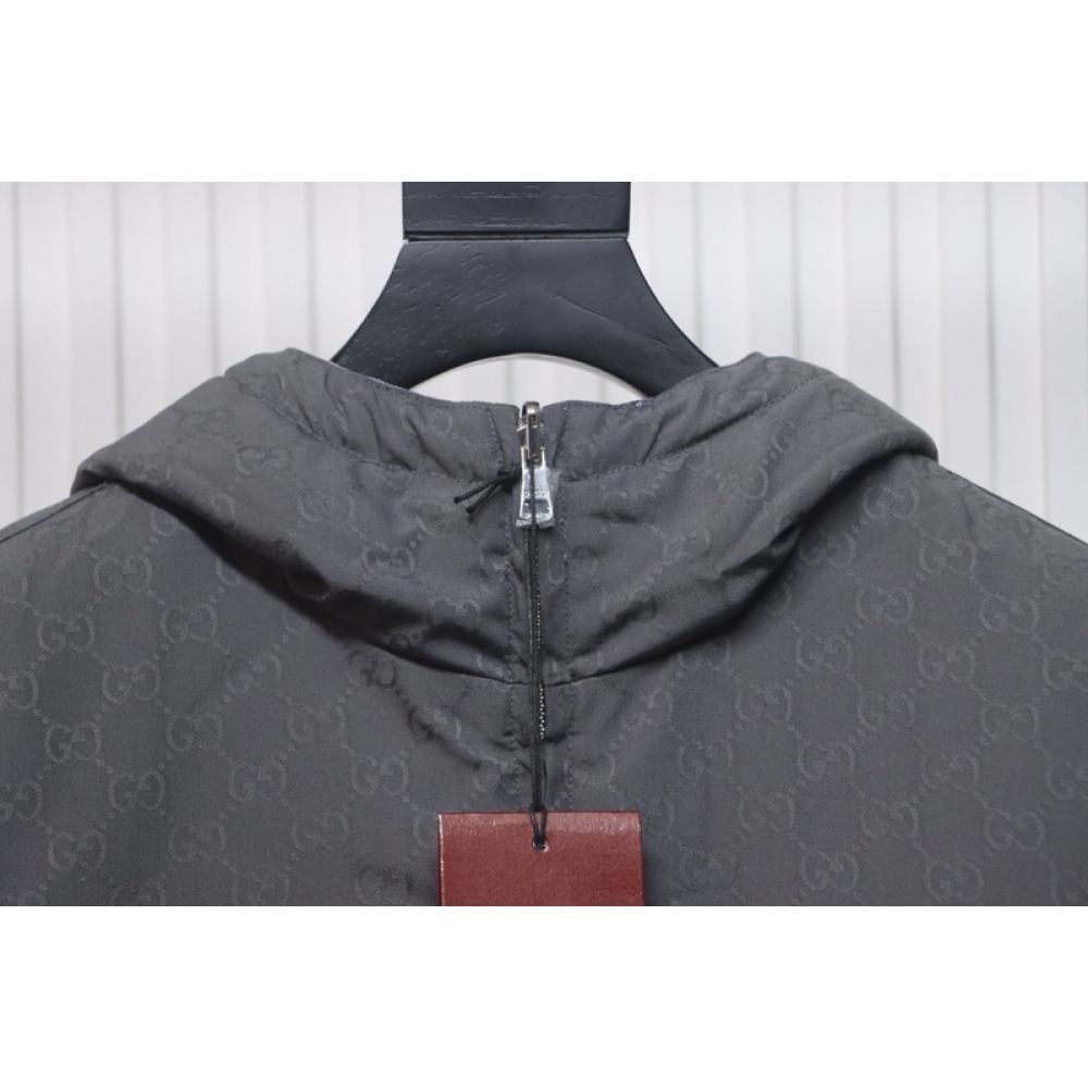Gucci gray and purple reversible hooded jacket