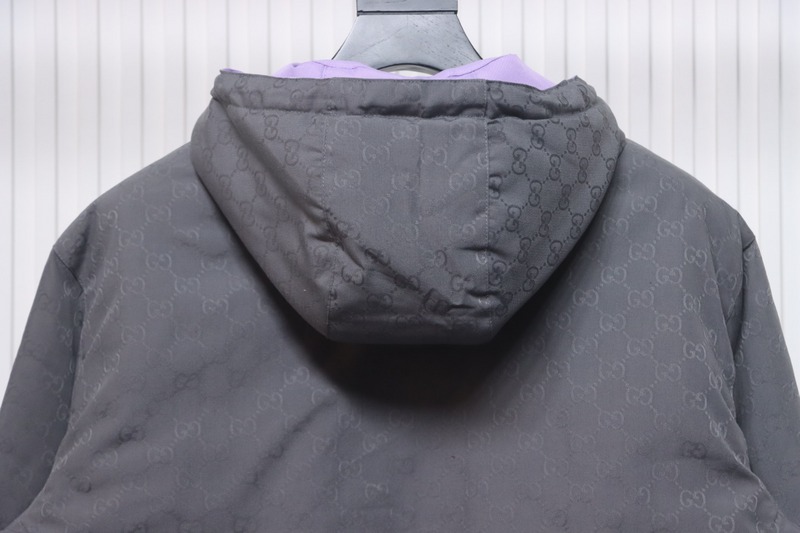 Gucci gray and purple reversible hooded jacket