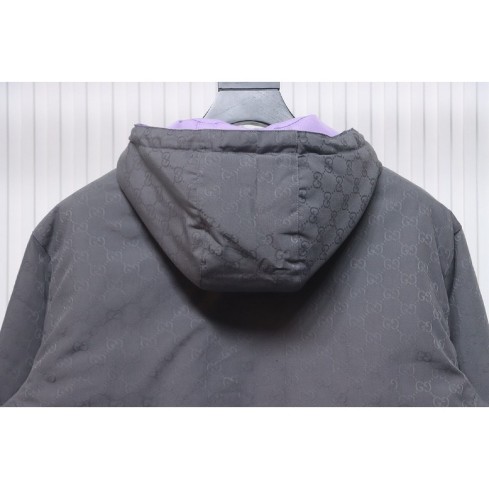 Gucci gray and purple reversible hooded jacket