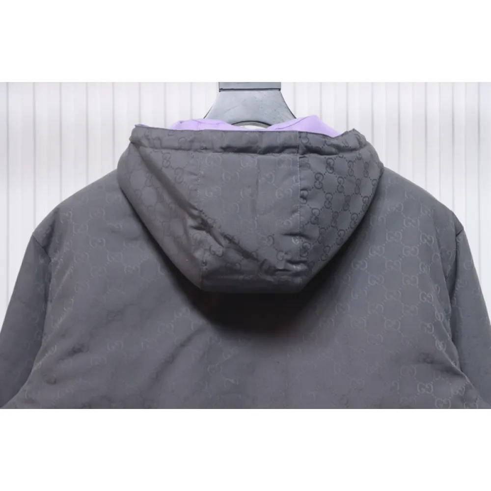 Gucci gray and purple reversible hooded jacket