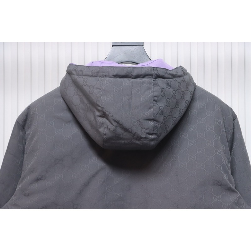 Gucci gray and purple reversible hooded jacket