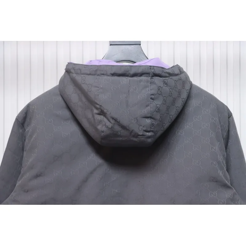 Gucci gray and purple reversible hooded jacket