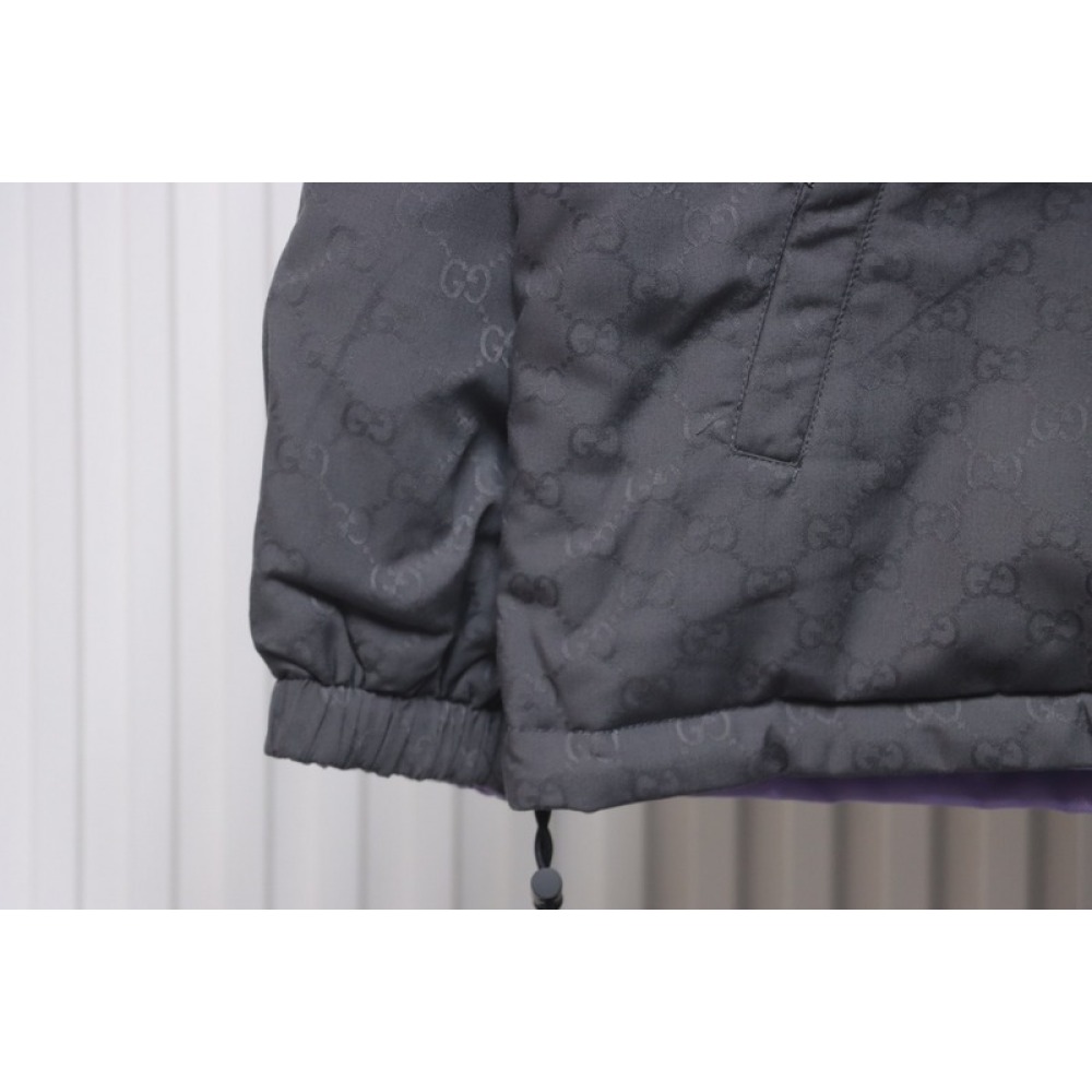 Gucci gray and purple reversible hooded jacket